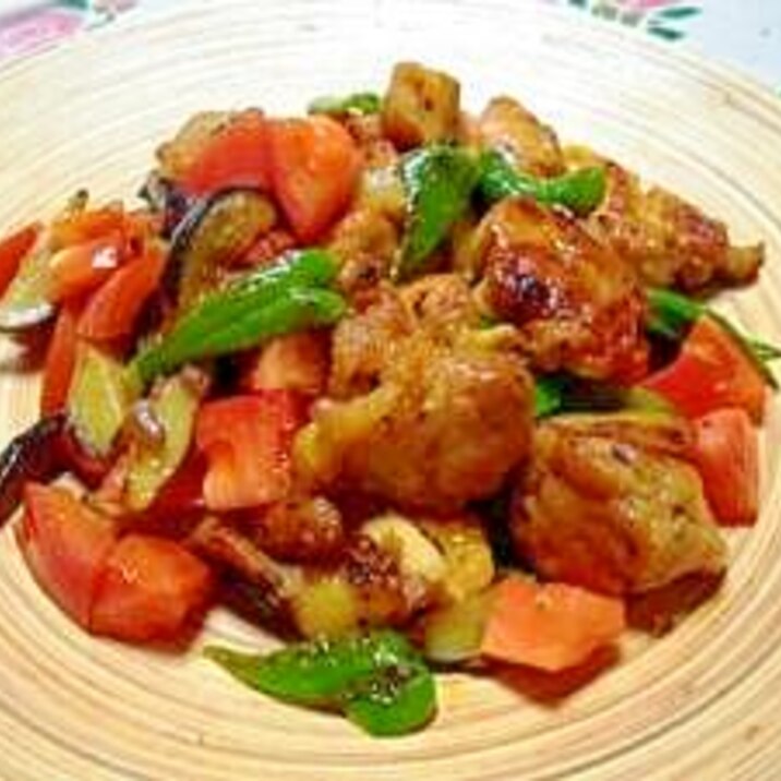 鶏唐揚とお野菜のさっぱりピリ辛ニンニク醤油炒め